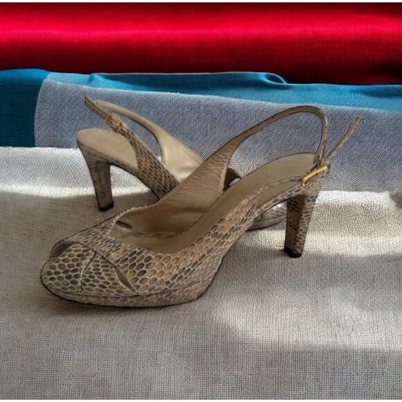 STUART WEITZMAN Leather Animal Print Slingback Heels Size 7 - Picture 1 of 7